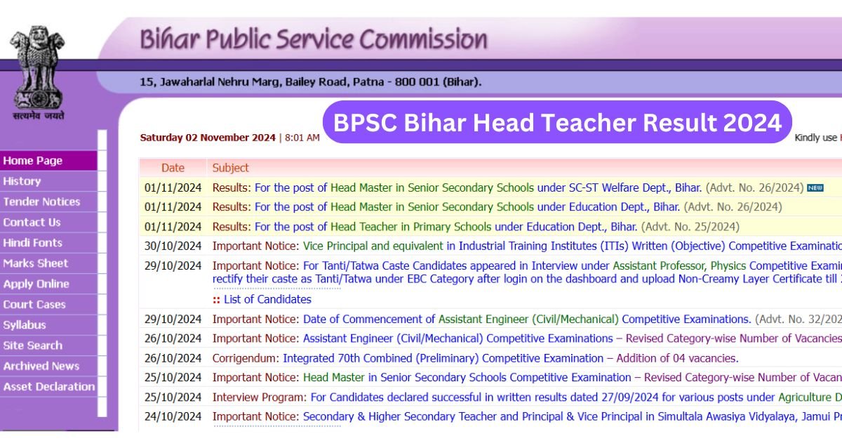 BPSC Bihar Head Teacher Result BPSC Bihar Head Teacher Result